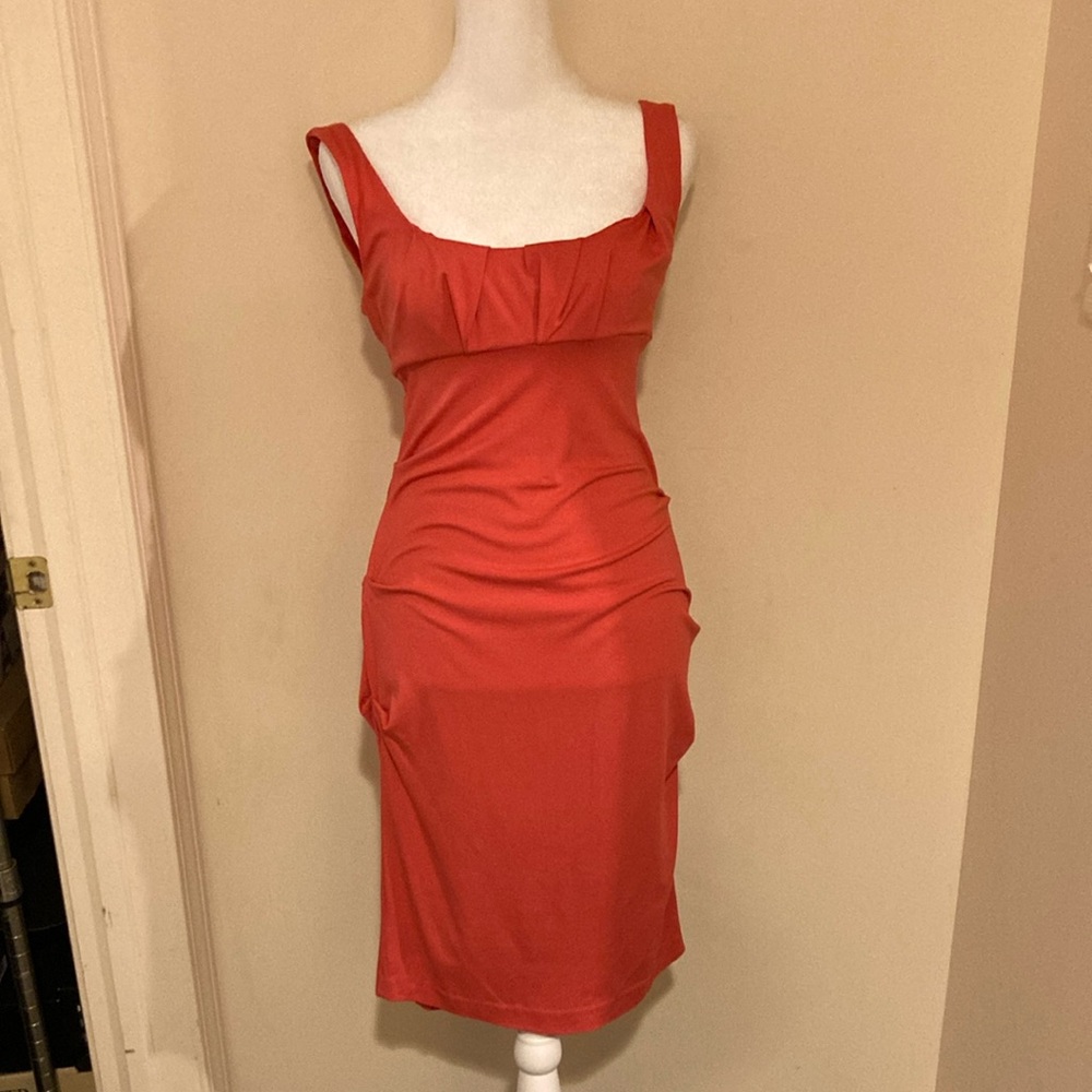 NWT Nicole Miller Collection Coral Tuck Dress M